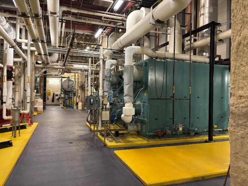 Industrial HVAC and mechanical piping system installed by Herman Goldner Co., Inc. in a commercial facility in Philadelphia, PA.