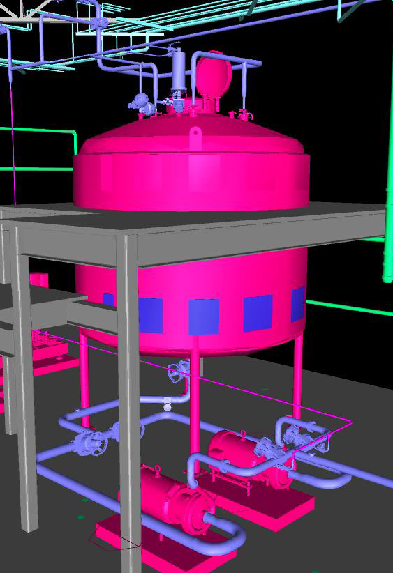 3D BIM model used by Herman Goldner Co., Inc. for design-assist mechanical construction projects, integrating prefabrication and coordinated system design.